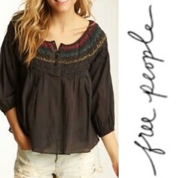 Free People Tops - Free People Smocked Blouse Navy Combo NWOT
